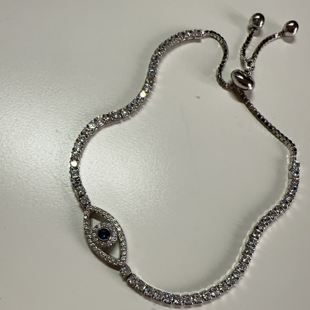 Sparkling Tennis Bracelet 925 Silver Adjustable Evil Eye